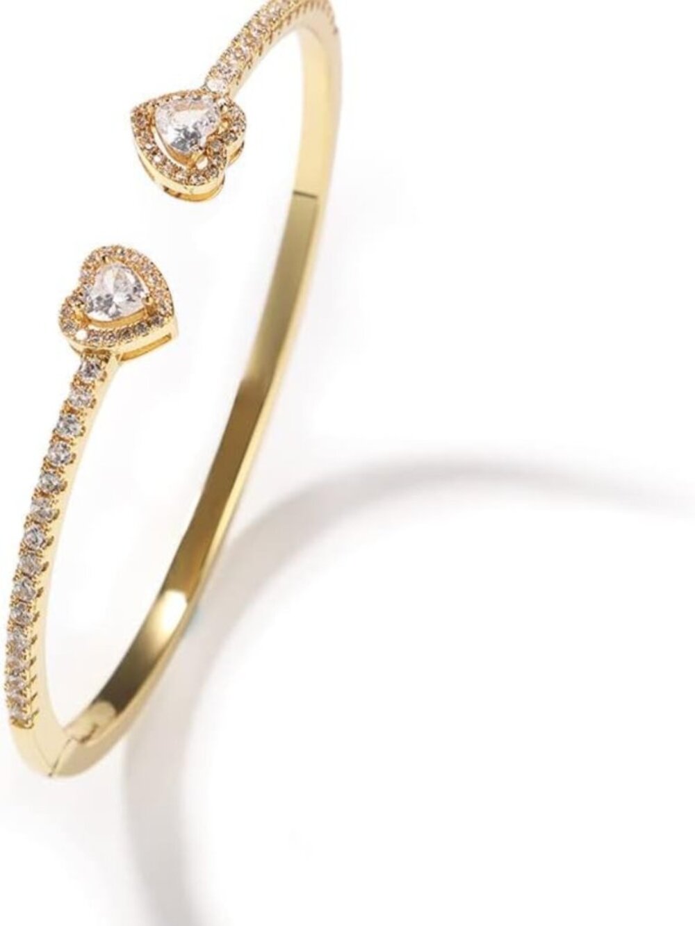 Chic Heart Open Cuff Bangle Bracelet, 18K Gold & Silver Plated, CZ Hip Hop